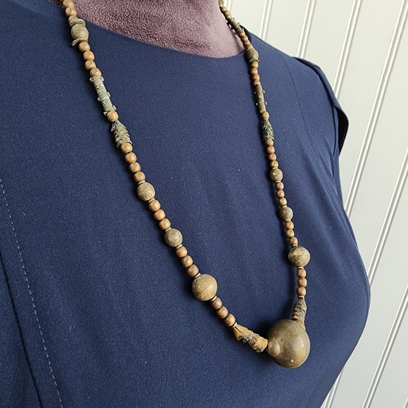 Vintage Metal Chunky Beaded Statement Necklace 26" - Picture 2 of 9